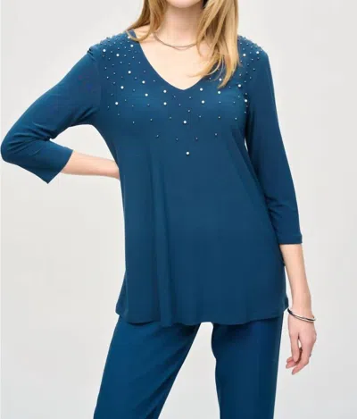 Joseph Ribkoff Embellished 3/4 Sleeve Fit-and-flare Top In Nightfall