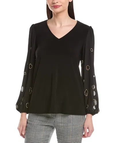 Joseph Ribkoff Eyelet Beaded Blouse In Black