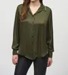 Joseph Ribkoff Satin Straight Fit Collared Blouse In Iguana