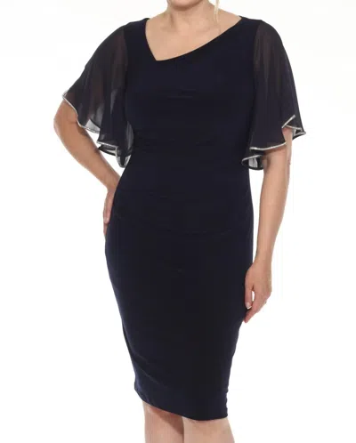 Joseph Ribkoff Embellished Chiffon Sleeve Sheath Dress In Midnight Blue In Black