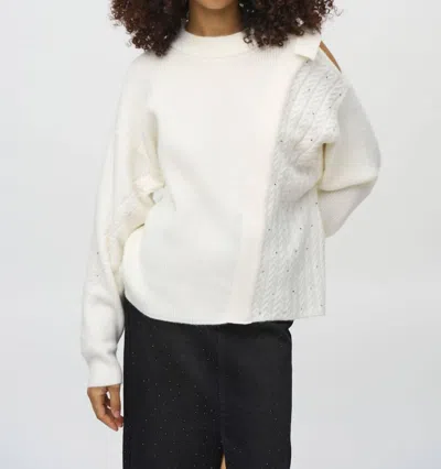 Joseph Ribkoff Embellished Cold Shoulder Sweater In Vanilla