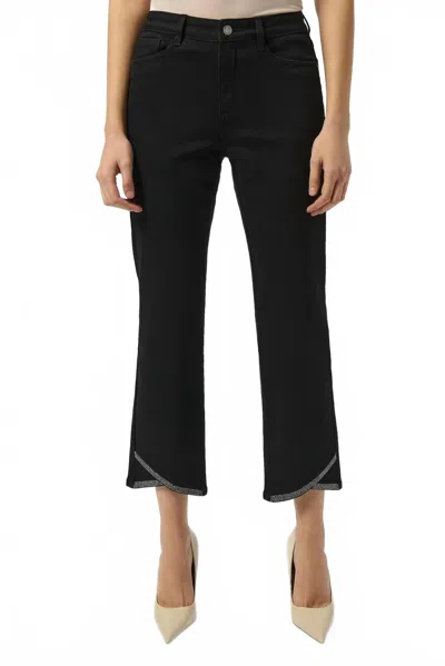 Joseph Ribkoff Embellished Cropped Denim Jeans In Black In Animal Print