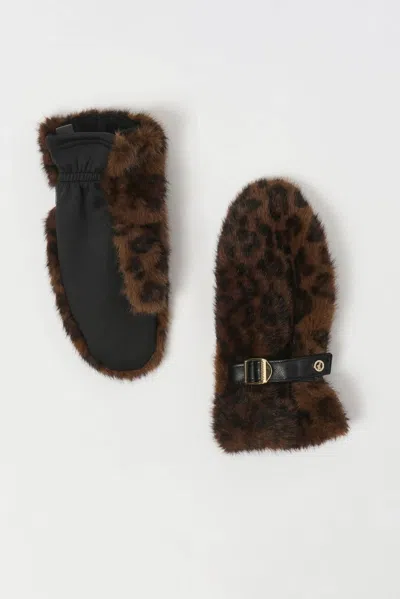 Joseph Ribkoff Embellished Faux Fur Gloves In Beige/black In Multi