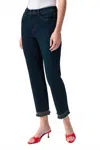 Joseph Ribkoff Embellished Frayed Hem Ankle Jeans In Indigo Denim In Blue