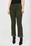 Joseph Ribkoff Embellished Fringe Cuff Cropped Jean In Iguana Denim In Green