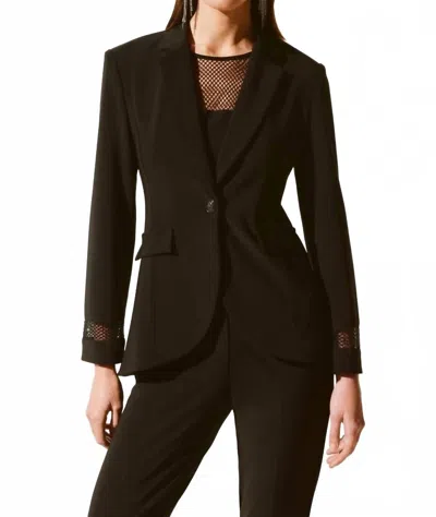 Joseph Ribkoff Embellished Mesh Insert Blazer In Black In Brown