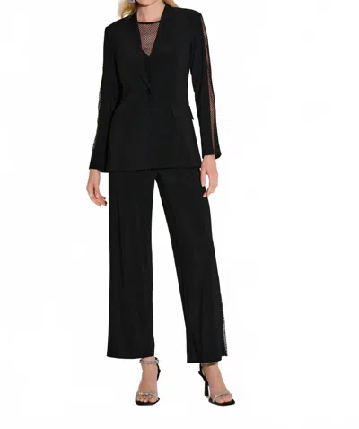Joseph Ribkoff Embellished Mesh Insert Wide Leg Pants In Black