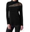 Joseph Ribkoff Silky Knit Top With Embellished Mesh Insert In Black In Black