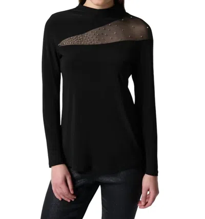 JOSEPH RIBKOFF EMBELLISHED MESH LONG SLEEVE TOP IN BLACK