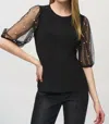Joseph Ribkoff Women's Silky Knit Top With Embellished Mesh Sleeves 244189 Col 11 In Black