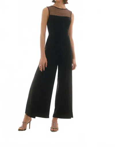 Joseph Ribkoff Embellished Mesh Yoke Jumpsuit In Black