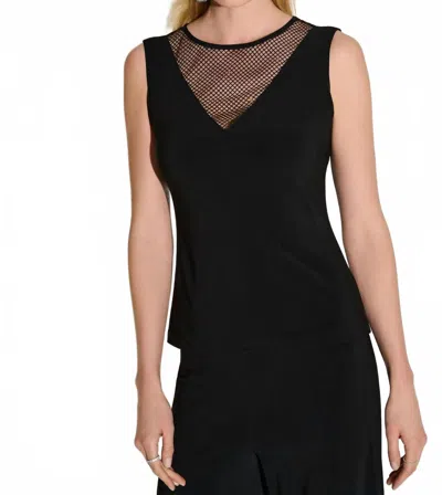 Joseph Ribkoff Embellished Mesh Yoke Sleeveless Top In Black