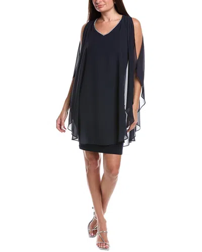 Joseph Ribkoff V-neck Cold Shoulder Chiffon Sheath Dress In Midnight Blue