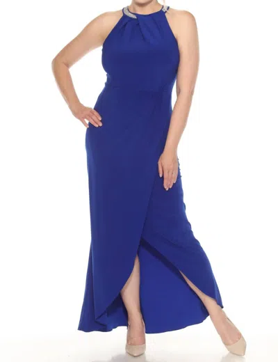 Joseph Ribkoff Embellished Pleated Halter Evening Dress In Royal Sapphire In Blue