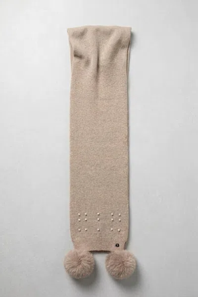 Joseph Ribkoff Embellished Pom Pom Knit Scarf In Taupe Melange In Multi