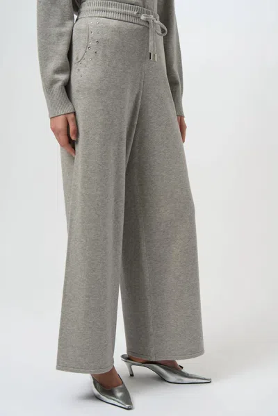 Joseph Ribkoff Embellished Pull On Wide Leg Pants In Grey Melange In Gray