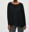 Joseph Ribkoff Silky Knit Top With Embellished Neckline In Black