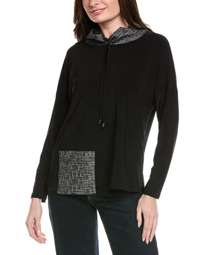 Joseph Ribkoff Textured Trim Drawstring Top In Black