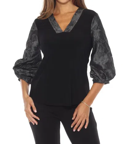 Joseph Ribkoff Embellished V-neck Puff Sleeve Top In Black/grey