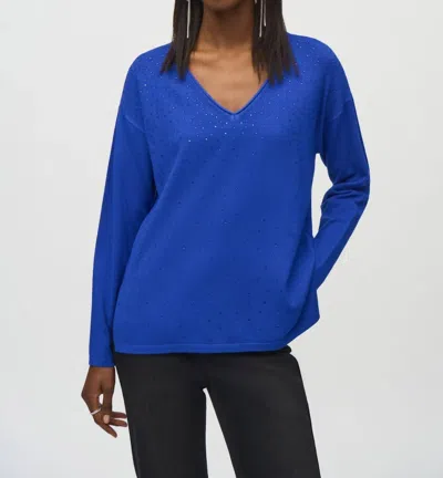 Joseph Ribkoff Embellished V-neck Pullover Sweater In Royal Sapphire
