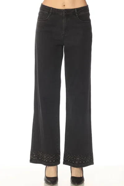 Joseph Ribkoff Embellished Wide Leg Jeans In Charcoal Grey In Black