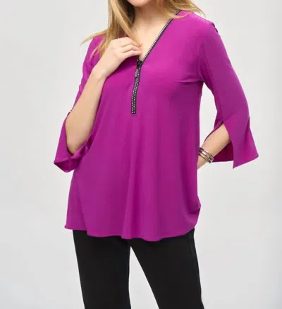 Joseph Ribkoff Embellished Zip Front Split Sleeve Tunic In Empress