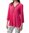 Joseph Ribkoff Embellished Zip Front Split Sleeve Tunic In Geranium In Pink