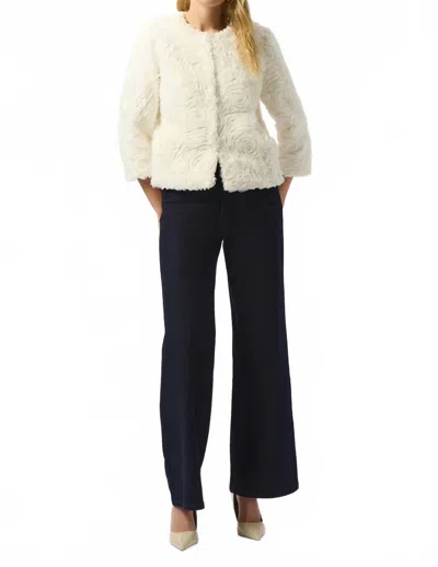 Joseph Ribkoff Embroidered Faux Fur Collarless Jacket In Vanilla In Neutral