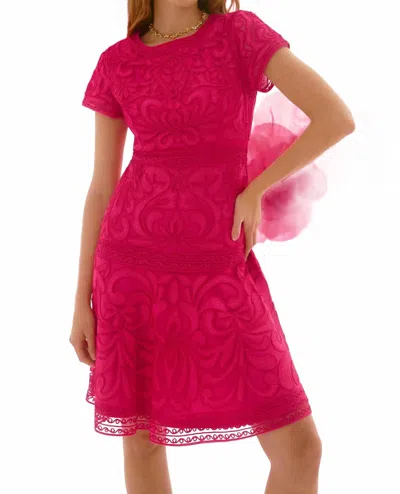 Joseph Ribkoff Embroidered Fit And Flare Dress In Geranium Dress In Pink