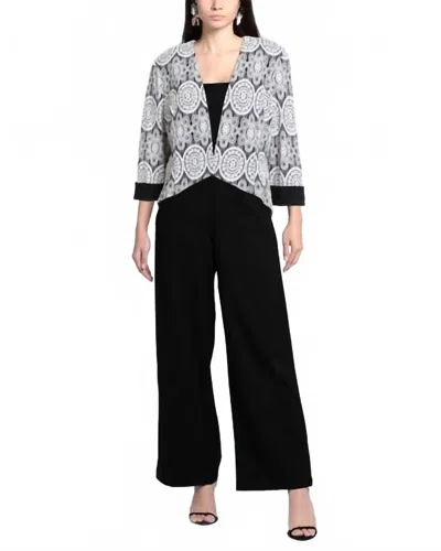 Joseph Ribkoff Embroidered Floral 3/4 Sleeves Jacket In Black White