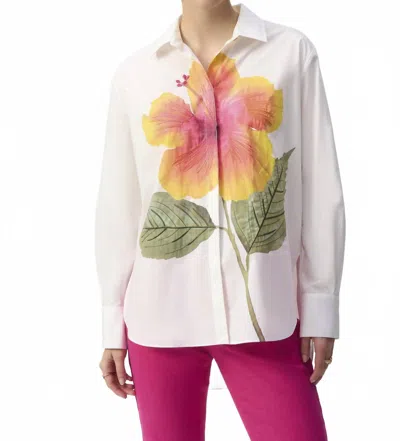 Joseph Ribkoff Embroidered Flower Cotton Shirt In Vanilla/ Multi In White