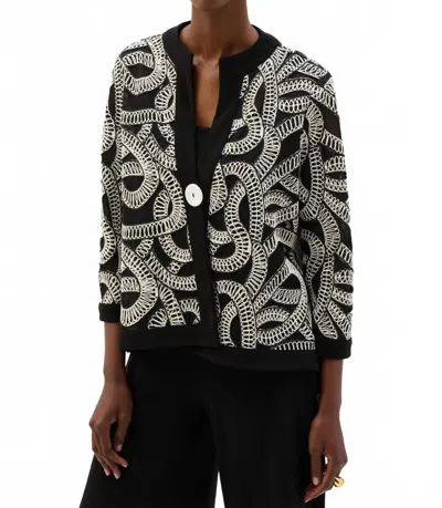 Joseph Ribkoff Embroidered Mesh Swing Jacket In Black/off-white In Multi