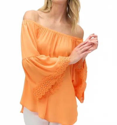 Joseph Ribkoff Embroidered Off The Shoulder Pullover In Apricot In Orange