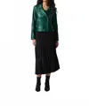 Joseph Ribkoff Metallic Faux Leather Biker Jacket In Emerald In Green
