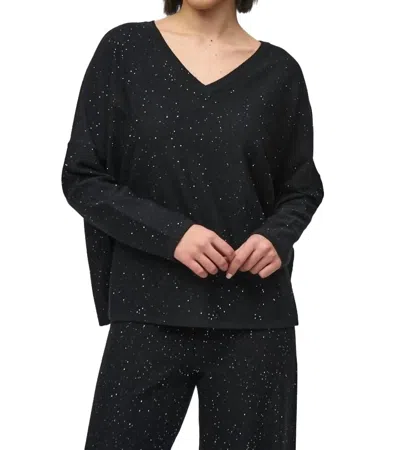 JOSEPH RIBKOFF EQUINED SWEATER KNIT BOXY TOP IN BLACK