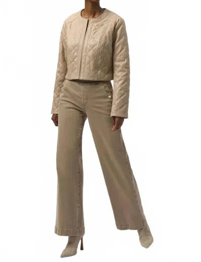 Joseph Ribkoff Faithlynn Foiled Faux Suede Diamond Quilt Studded Jacket In Fawn In Neutral