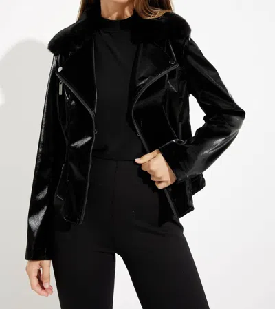 Joseph Ribkoff Faux Fur Accent Moto Jacket In Black