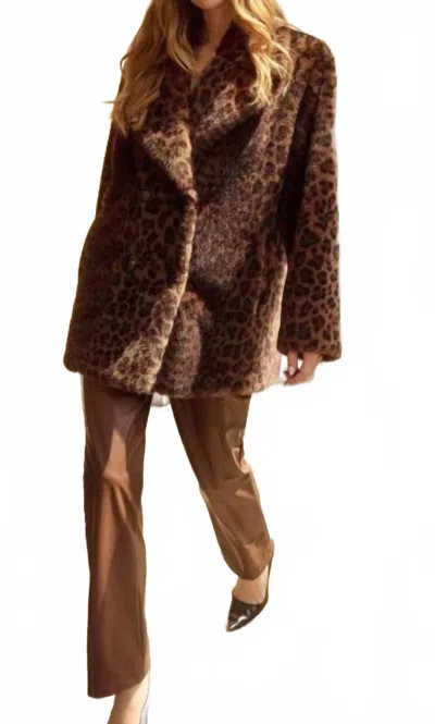 Joseph Ribkoff Faux Fur Coat In Leopard Print In Brown | ModeSens