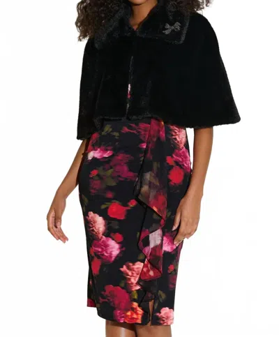 Joseph Ribkoff Faux Fur Cropped Cape Jacket In Black