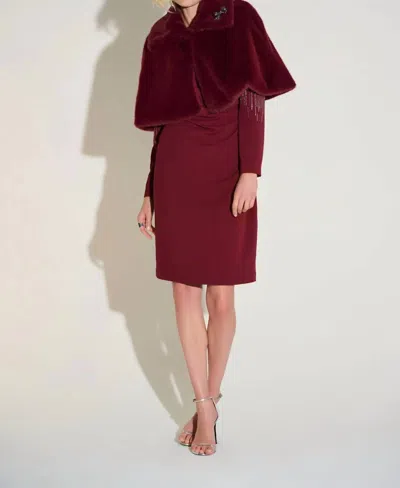Joseph Ribkoff Faux Fur Cropped Cape Jacket In Merlot In Red