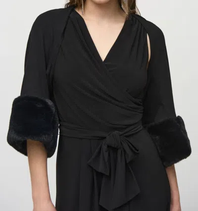 Joseph Ribkoff Faux Fur Cuff Bolero Jacket In Black