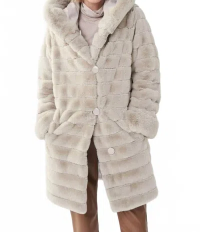 Joseph Ribkoff Faux Fur Hooded Coat In Champagne In White