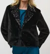 Joseph Ribkoff Faux Fur Jacket With Sequin Trim In Black In Black