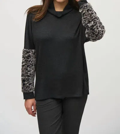 Joseph Ribkoff Faux Fur Long Sleeves Cowl Neck Tunic In Charcoal Grey