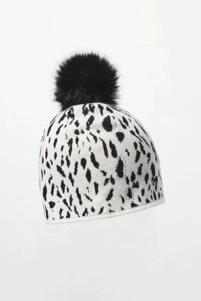 Joseph Ribkoff Faux Fur Pom-pom Beanie In Winter White/black In Multi