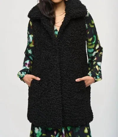 Joseph Ribkoff Faux Fur Sleeveless Collared Vest In Black