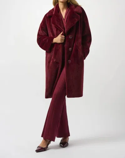 Joseph Ribkoff Faux Fur Straight Coat In Merlot In Burgundy