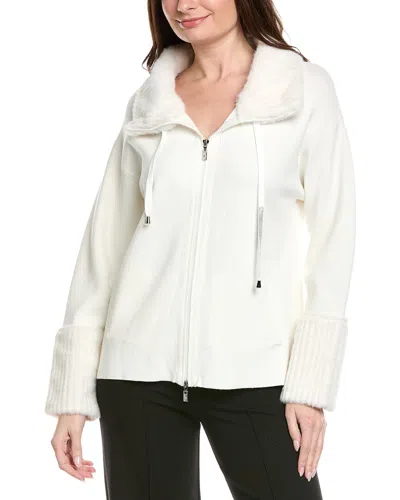 Joseph Ribkoff Faux Fur Trim Zip Jacket In White