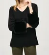 Joseph Ribkoff Faux Fur V-neck Tunic In Black