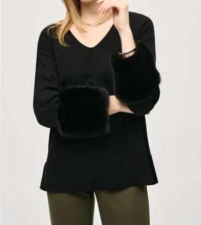 Joseph Ribkoff Faux Fur V-neck Tunic In Black